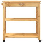 Carrito auxiliar Monza 2 estantes + cajón madera de pino natural 90x84x40 cm