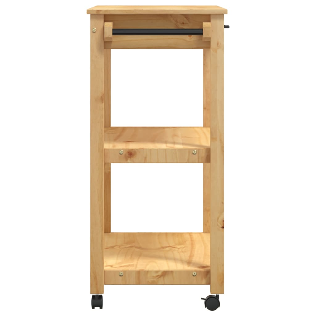 Carrito auxiliar Monza 2 estantes + cajón madera de pino natural 90x84x40 cm