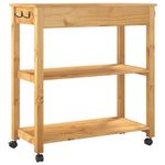 Carrito auxiliar Monza 2 estantes + cajón madera de pino natural 90x84x40 cm