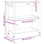 Carrito auxiliar Monza 2 estantes + cajón madera de pino natural 90x84x40 cm