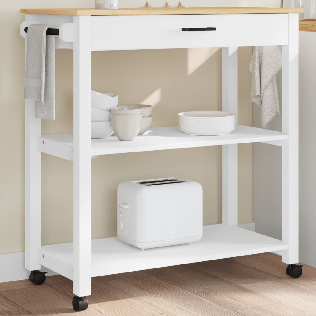 Carrito auxiliar Monza 2 estantes + cajón madera de pino blanco 90x84x40 cm