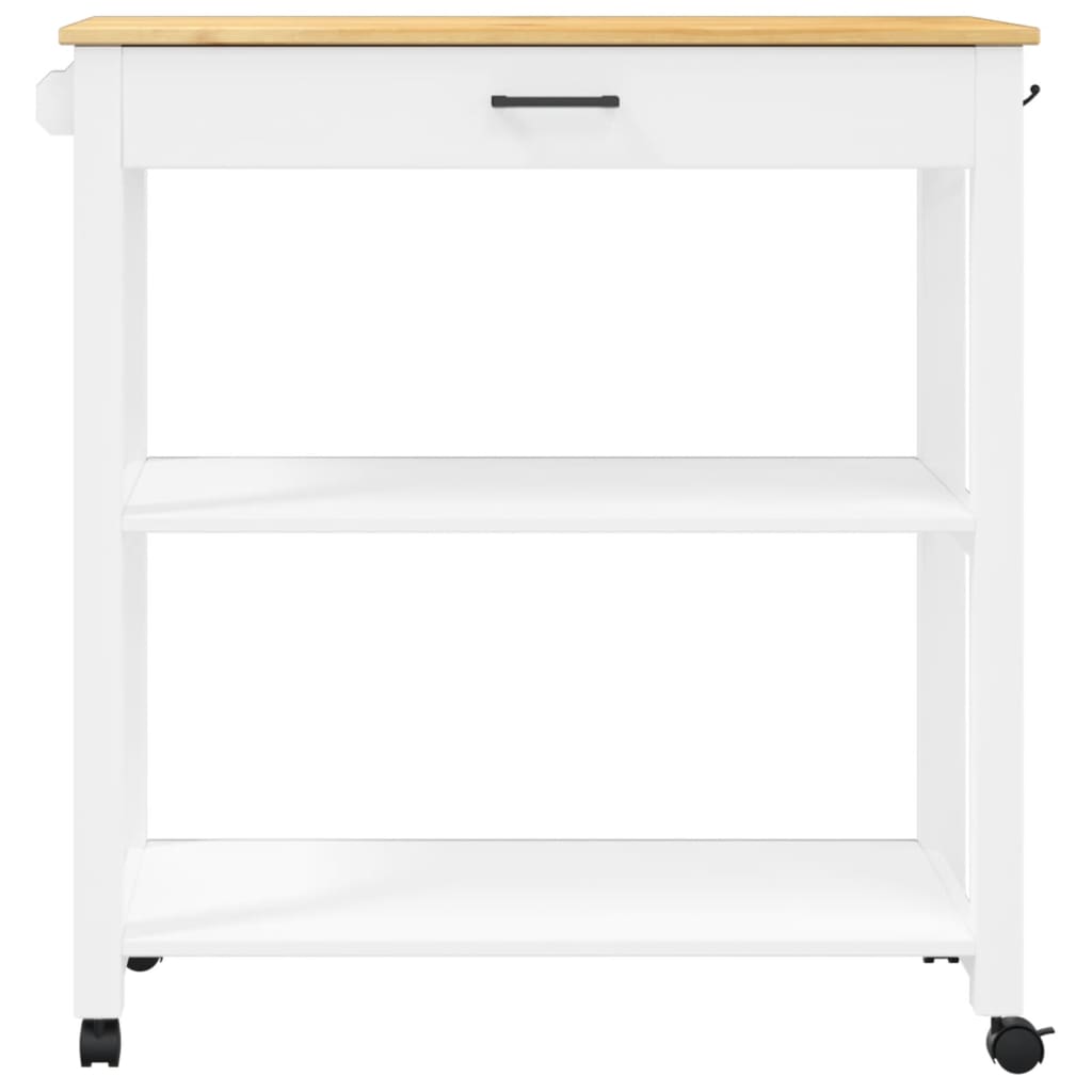 Carrito auxiliar Monza 2 estantes + cajón madera de pino blanco 90x84x40 cm