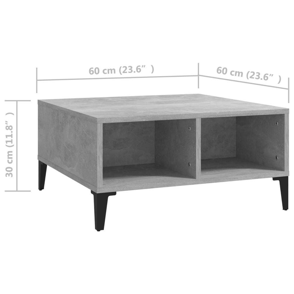 Mesa de centro Okio 2 compartimentos abiertos gris hormigón 30x60x60 cm