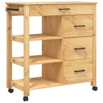 Carrito auxiliar Monza 4 cajones + 2 estantes madera de pino natural 90x84x40 cm