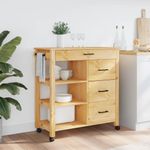 Carrito auxiliar Monza 4 cajones + 2 estantes madera de pino natural 90x84x40 cm