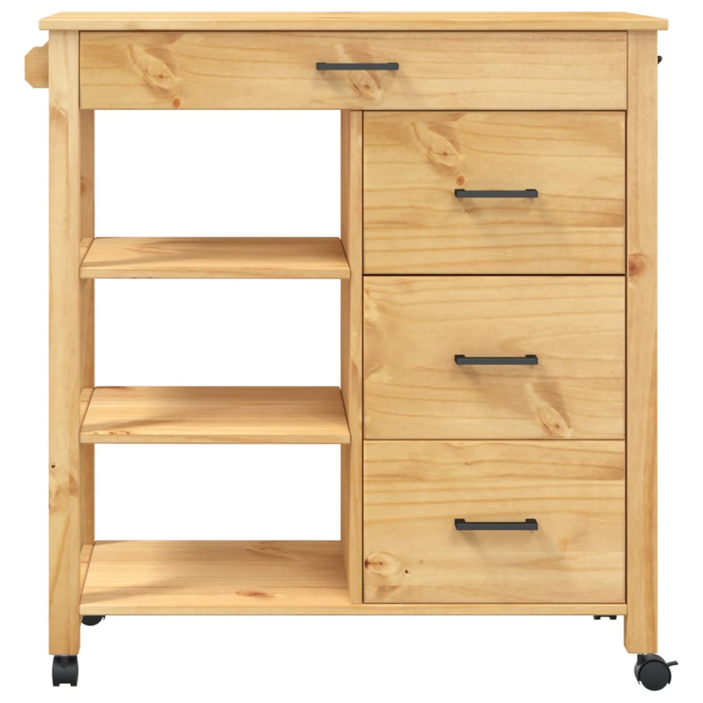 Carrito auxiliar Monza 4 cajones + 2 estantes madera de pino natural 90x84x40 cm