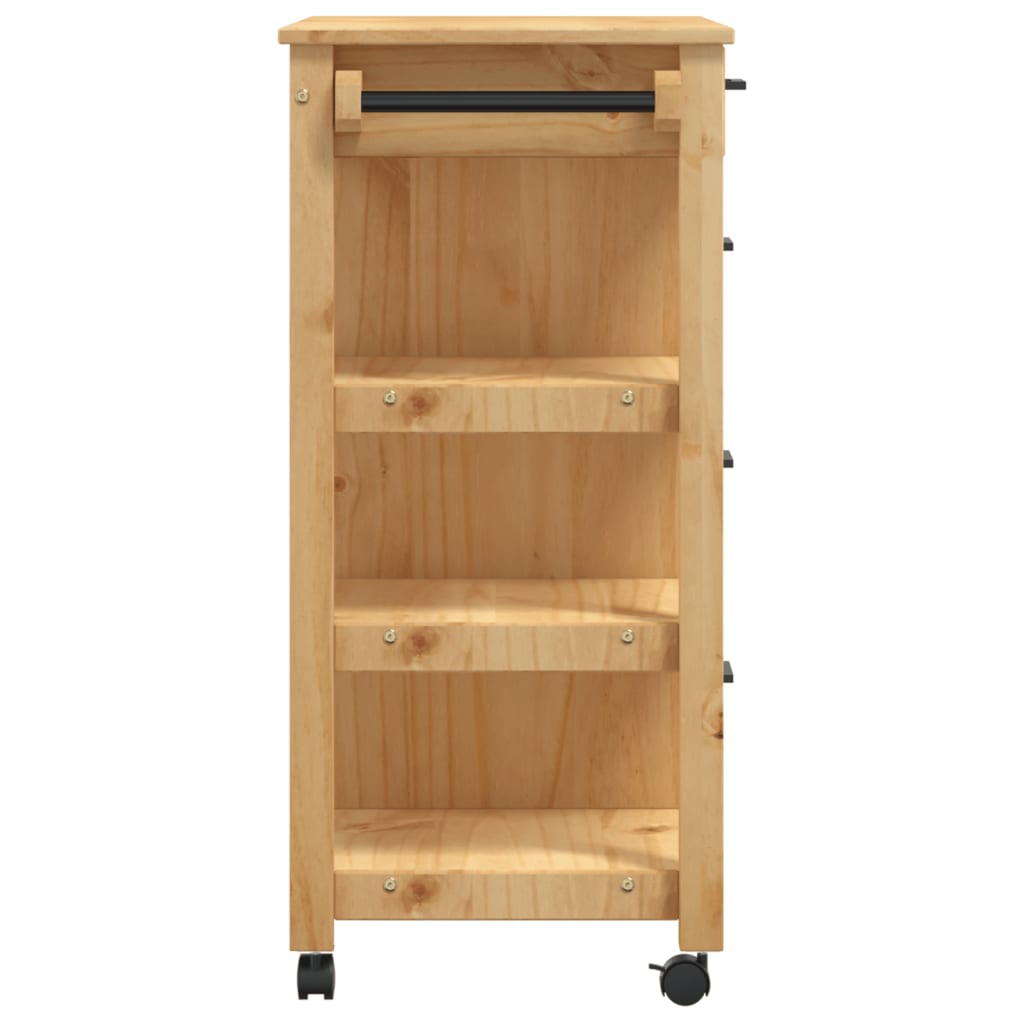 Carrito auxiliar Monza 4 cajones + 2 estantes madera de pino natural 90x84x40 cm