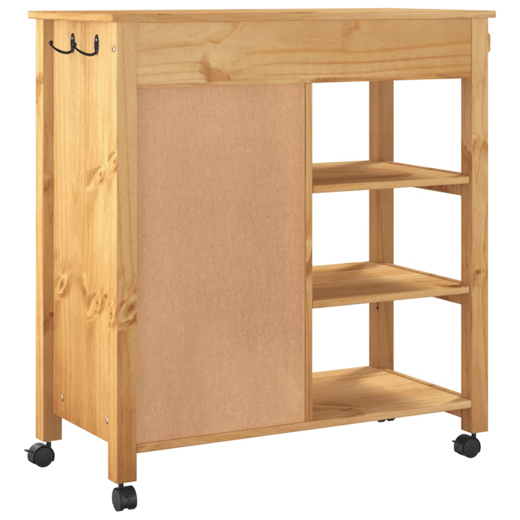 Carrito auxiliar Monza 4 cajones + 2 estantes madera de pino natural 90x84x40 cm