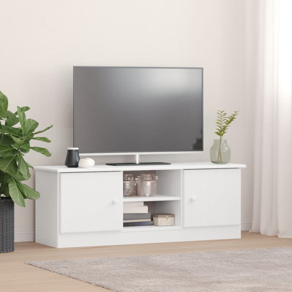 Mueble de TV Orión 2 armarios + 2 compartimentos madera de pino blanco 41x112x35 cm