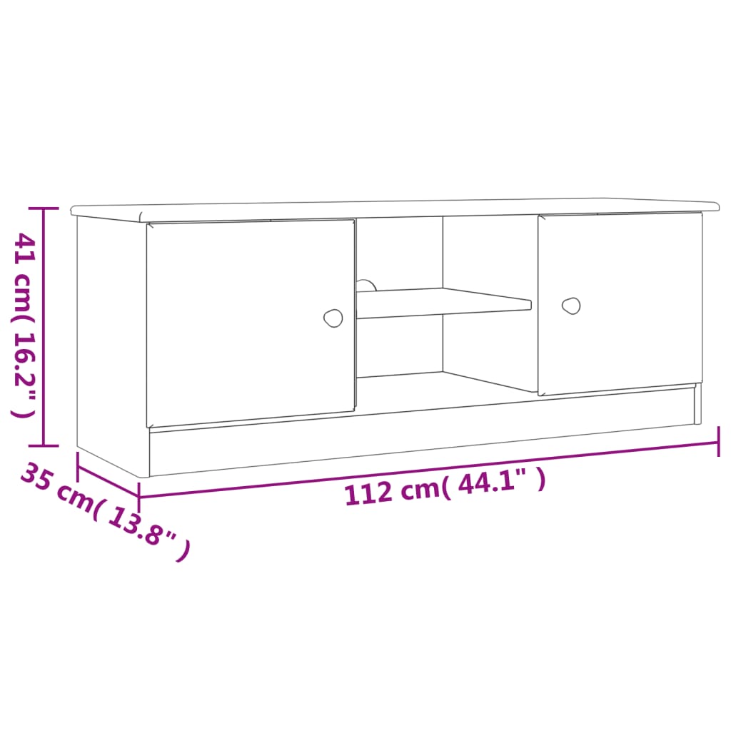 Mueble de TV Orión 2 armarios + 2 compartimentos madera de pino blanco 41x112x35 cm
