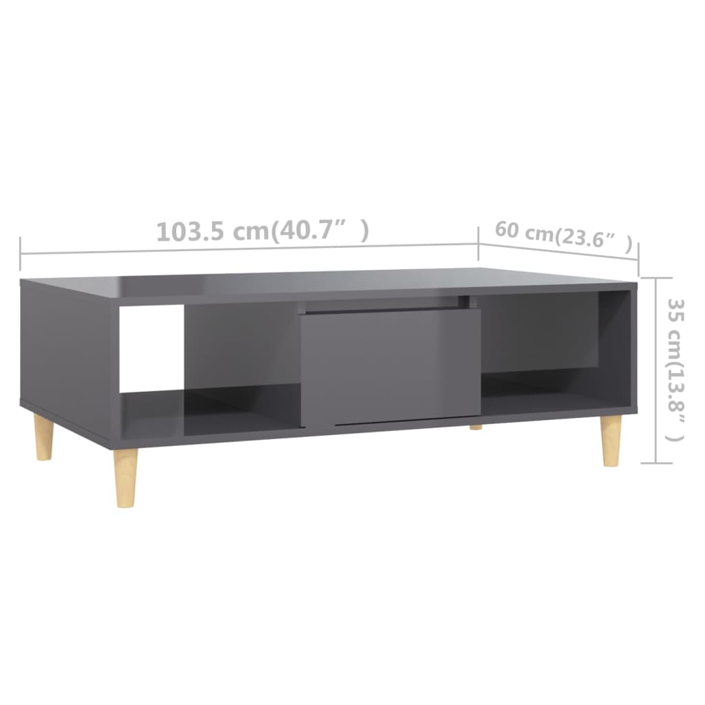 Mesa de centro Körn 2 huecos + 1 puerta gris brillante 35x103,5x60 cm 9