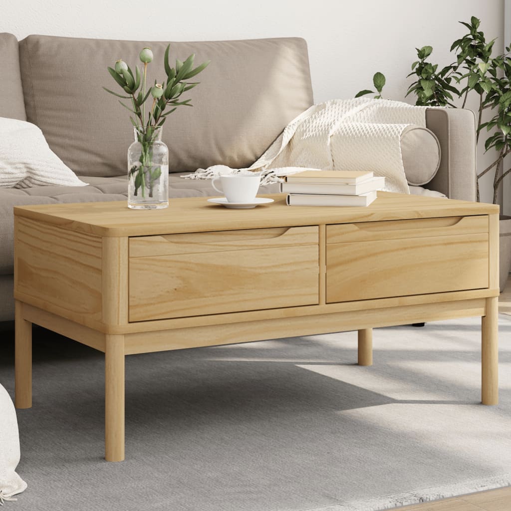 Mesa de centro Floro 2 cajones madera de pino natural 45x99x55,5 cm