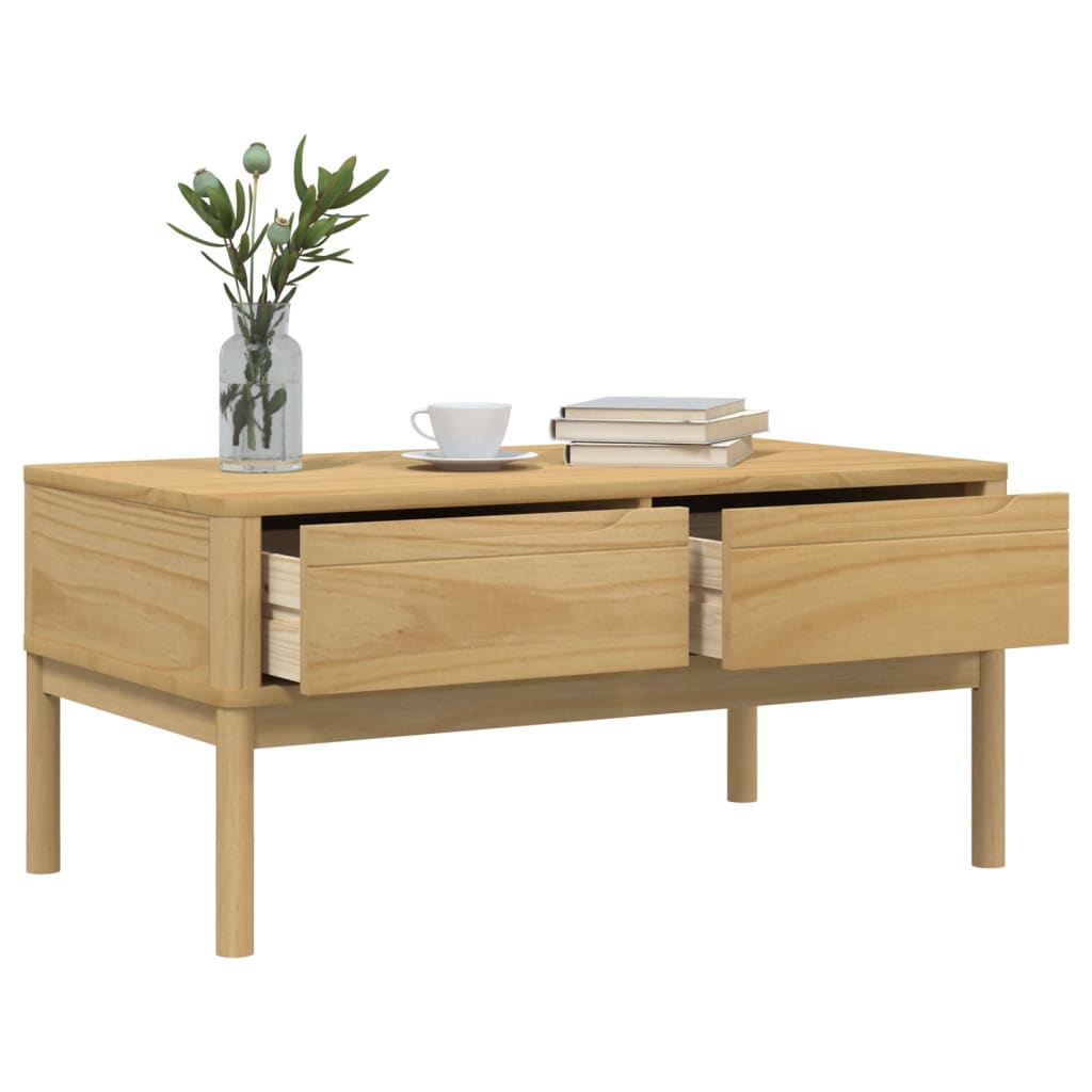 Mesa de centro Floro 2 cajones madera de pino natural 45x99x55,5 cm 4