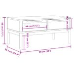 Mesa de centro Floro 2 cajones madera de pino natural 45x99x55,5 cm medidas