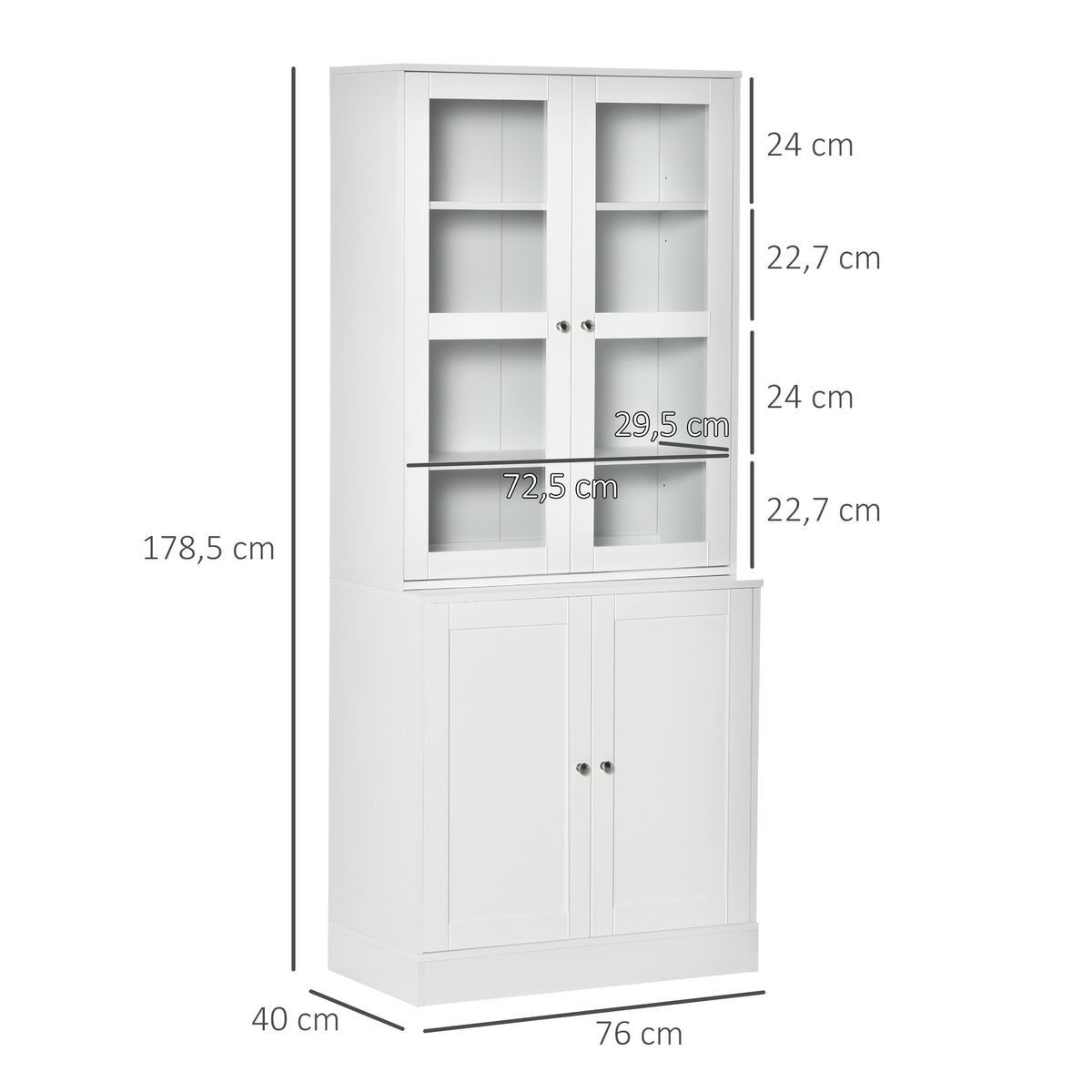 Vitrina Dhammi Homcom 4 puertas + 4 estantes blanco 178,5x76x40 cm