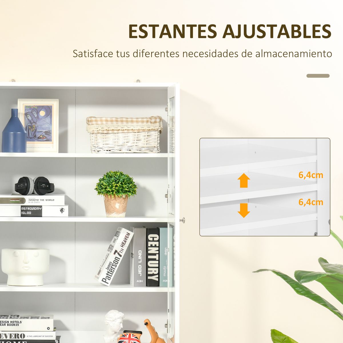 Vitrina Dhammi Homcom 4 puertas + 4 estantes blanco 178,5x76x40 cm