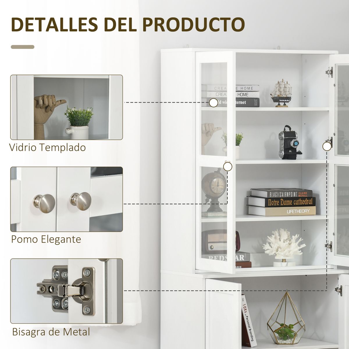 Vitrina Dhammi Homcom 4 puertas + 4 estantes blanco 178,5x76x40 cm