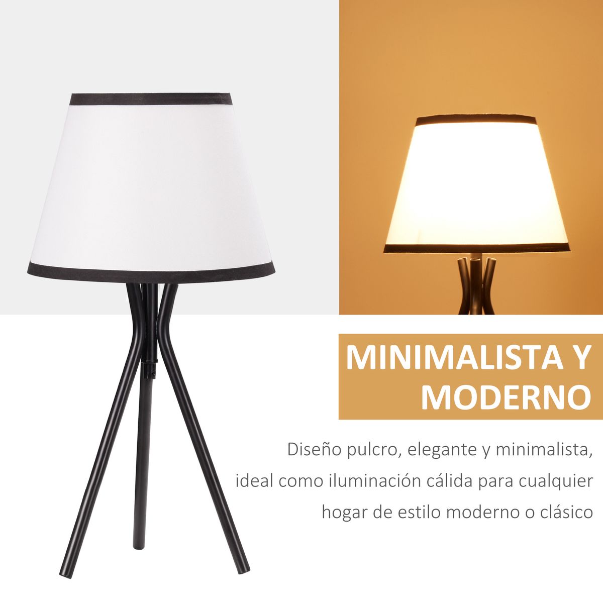 Lámpara de sobremesa Tina Homcom 40W blanco/negro Ø25x50 cm