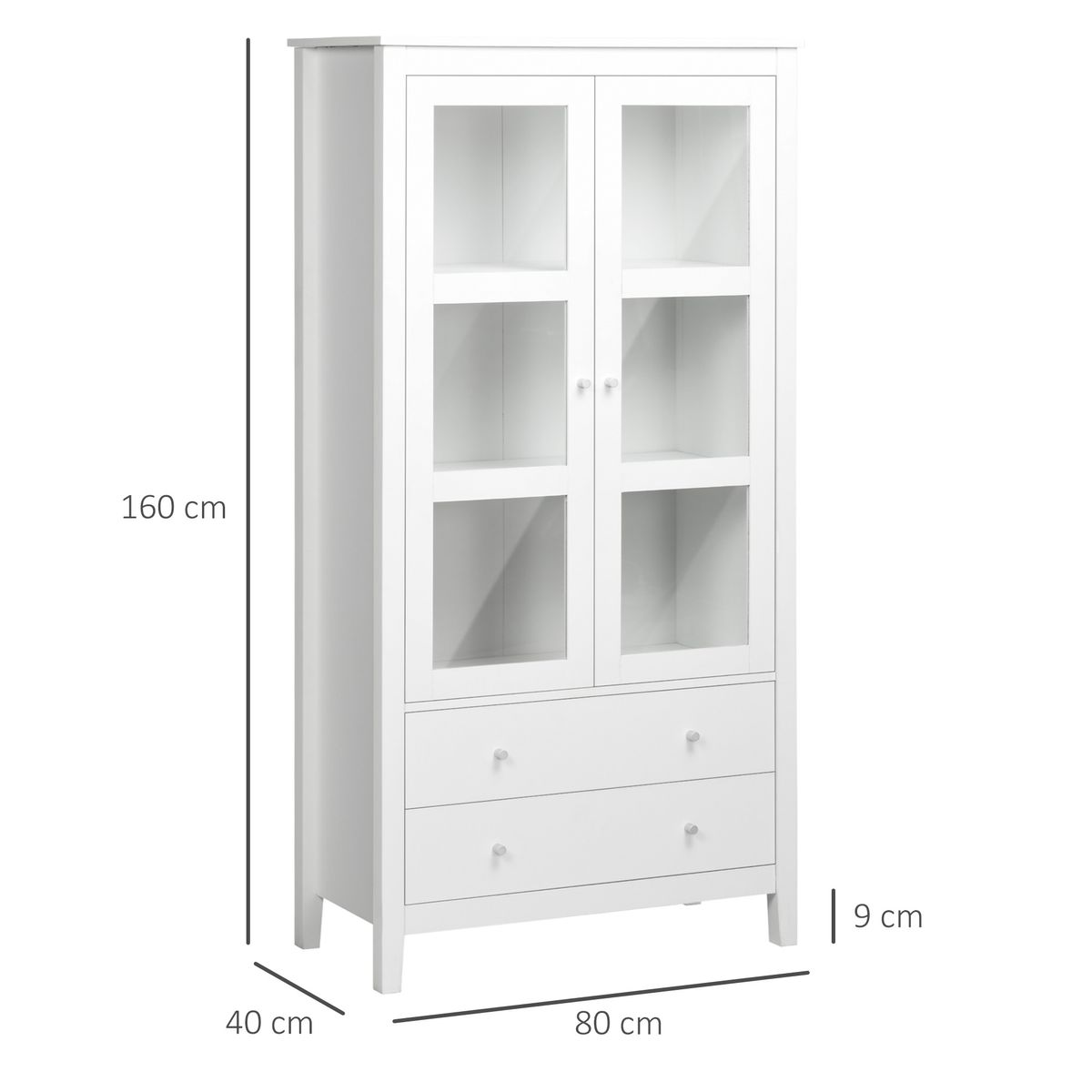 Vitrina Vela Homcom 2 puertas 3 estantes + 2 cajones blanco 160x80x40 cm