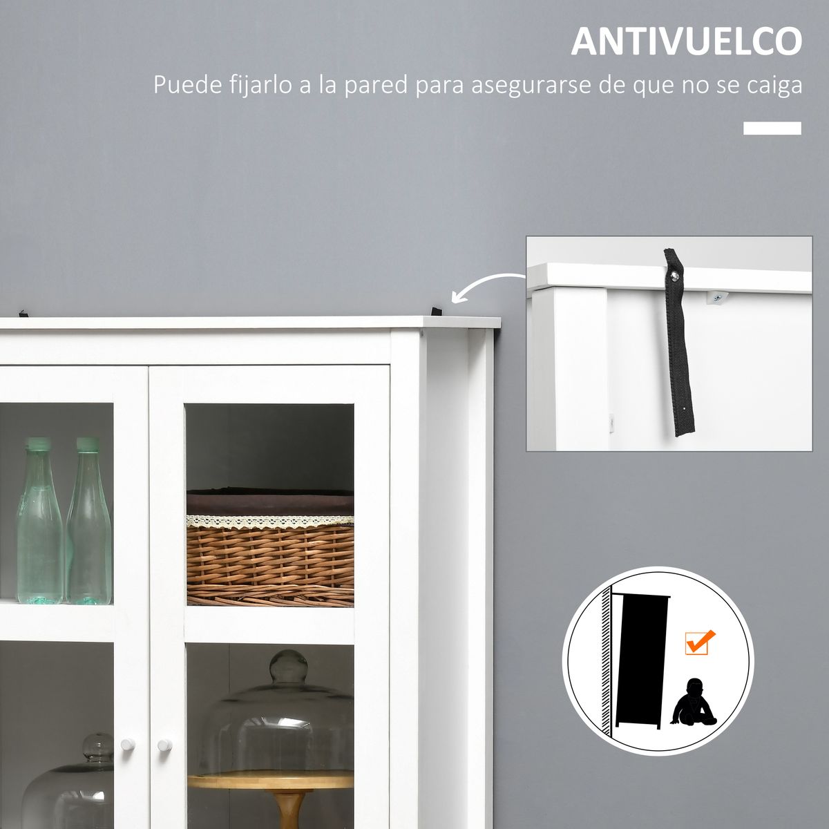 Vitrina Vela Homcom 2 puertas 3 estantes + 2 cajones blanco 160x80x40 cm