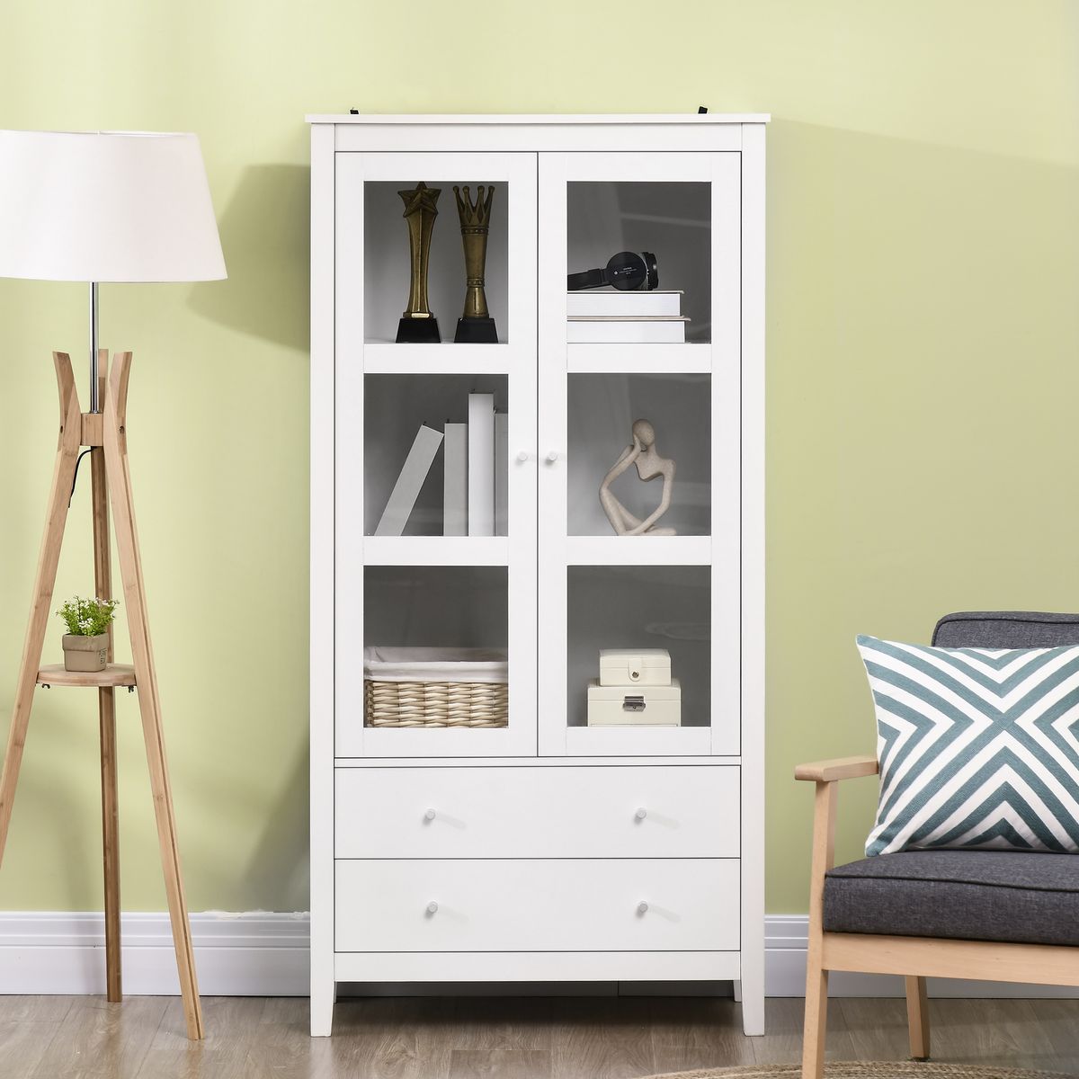 Vitrina Vela Homcom 2 puertas 3 estantes + 2 cajones blanco 160x80x40 cm