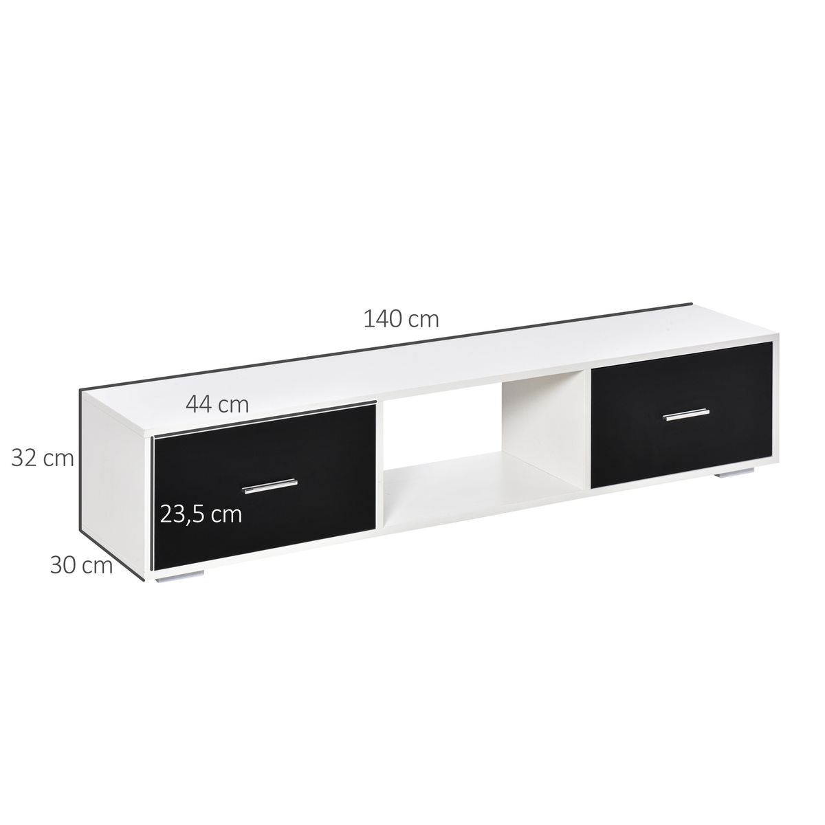 Mueble de TV Shimo Homcom 2 cajones + compartimento abierto blanco/negro 32x140x30 cm