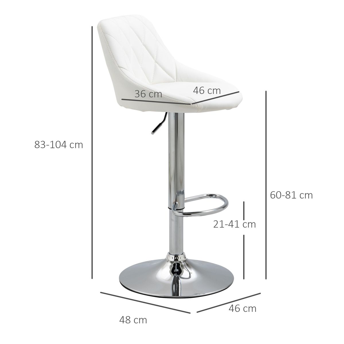 Pack de 2 taburetes Shangai Homcom altura regulable con reposapiés blanco 83-104x46x48 cm