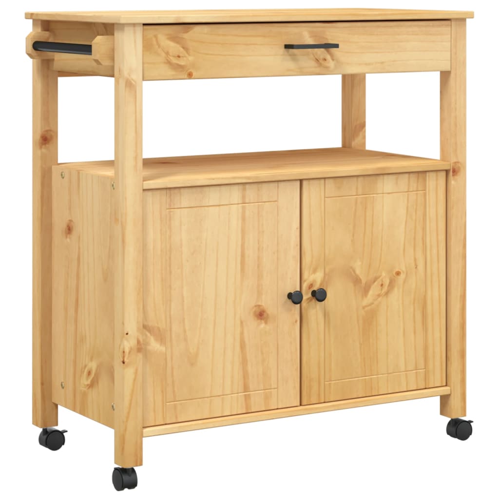 Carrito auxiliar Monza armario + cajón madera de pino natural 90x84x40 cm