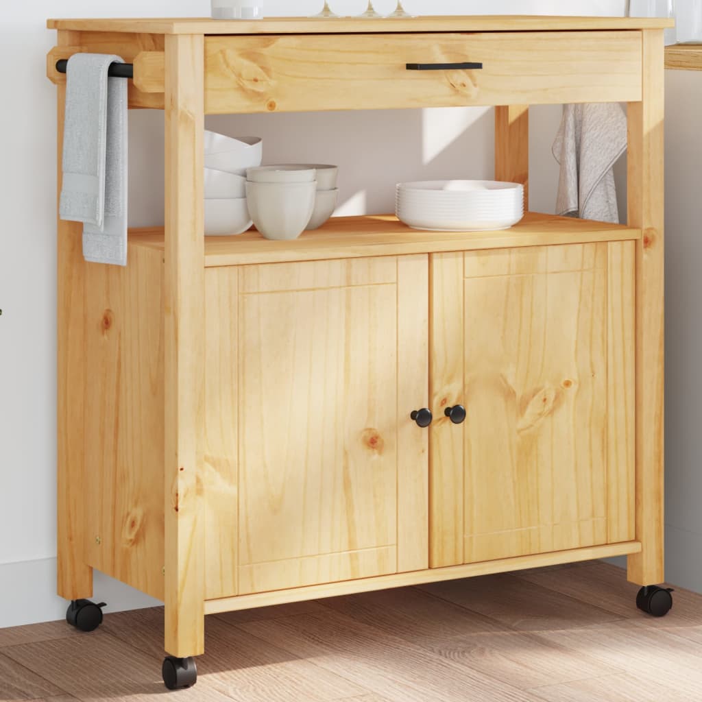 Carrito auxiliar Monza armario + cajón madera de pino natural 90x84x40 cm