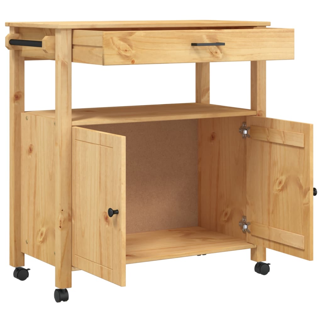 Carrito auxiliar Monza armario + cajón madera de pino natural 90x84x40 cm