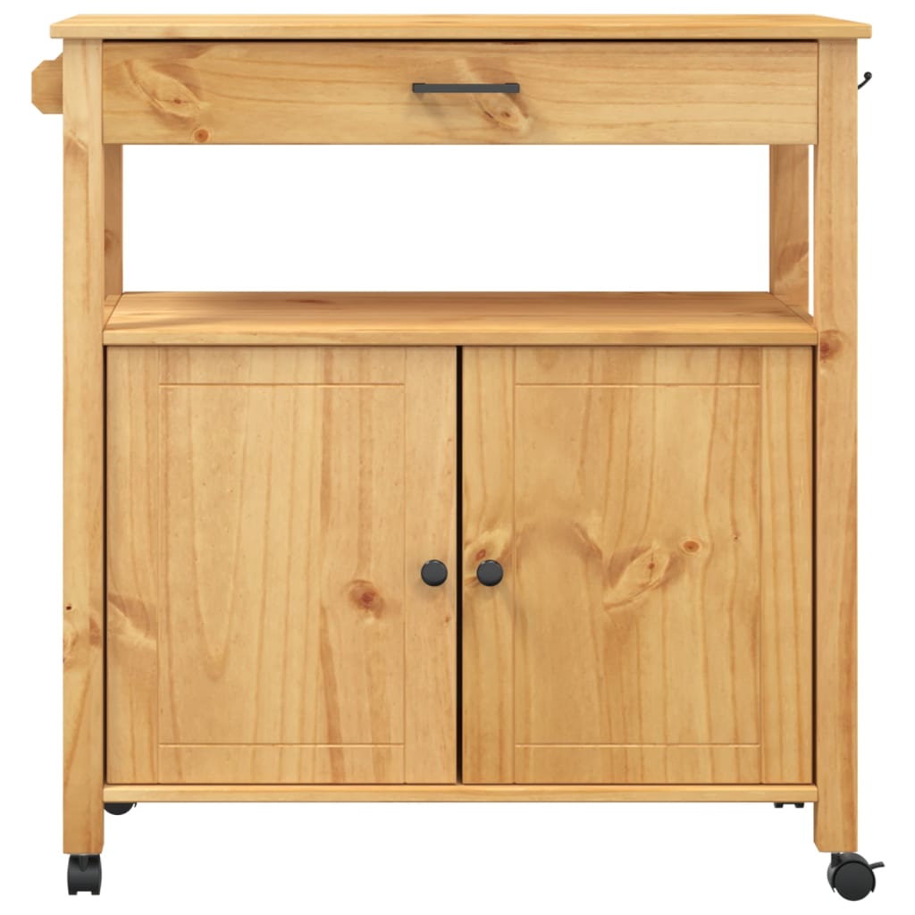 Carrito auxiliar Monza armario + cajón madera de pino natural 90x84x40 cm