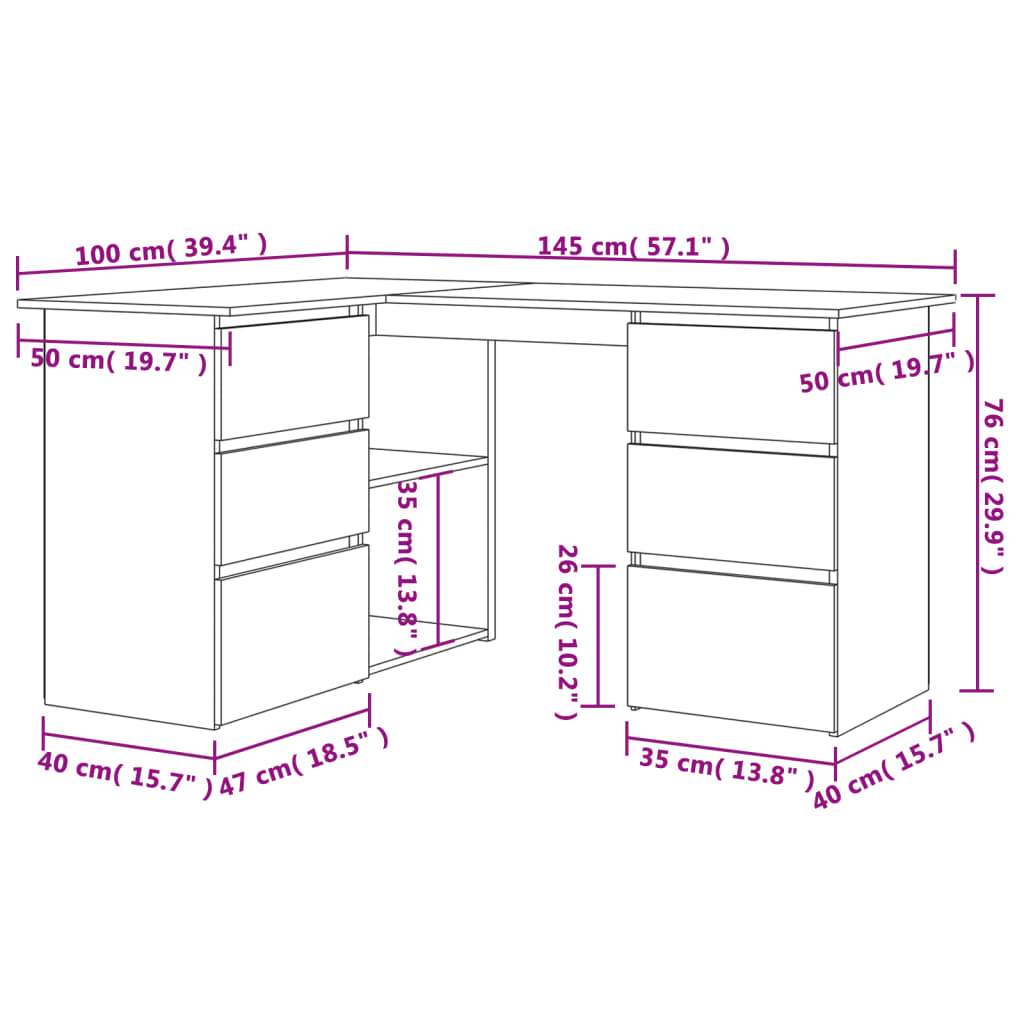 Escritorio esquinero Cum Laude 4 cajones + 2 puertas blanco 76x145x100 cm 8