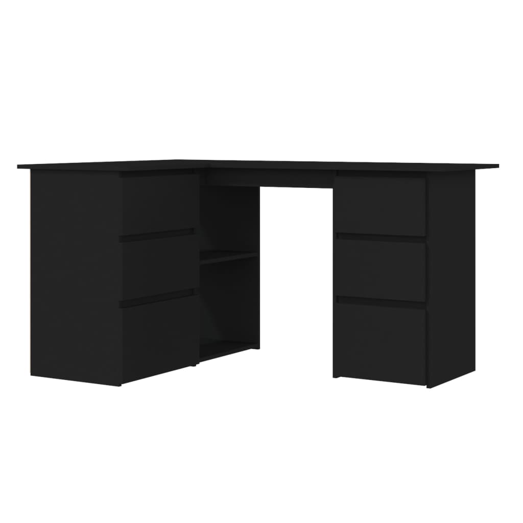 Escritorio esquinero Cum Laude 4 cajones + 2 puertas negro 76x145x100 cm