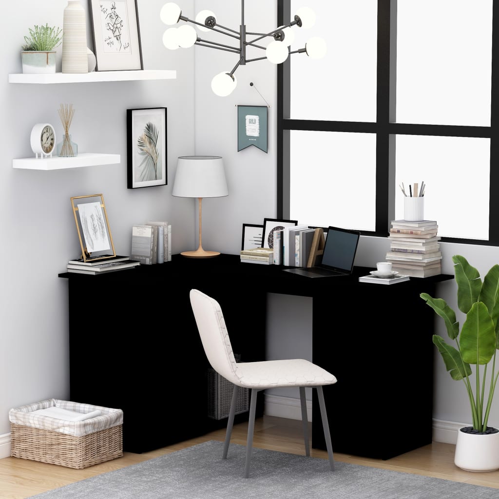 Escritorio esquinero Cum Laude 4 cajones + 2 puertas negro 76x145x100 cm