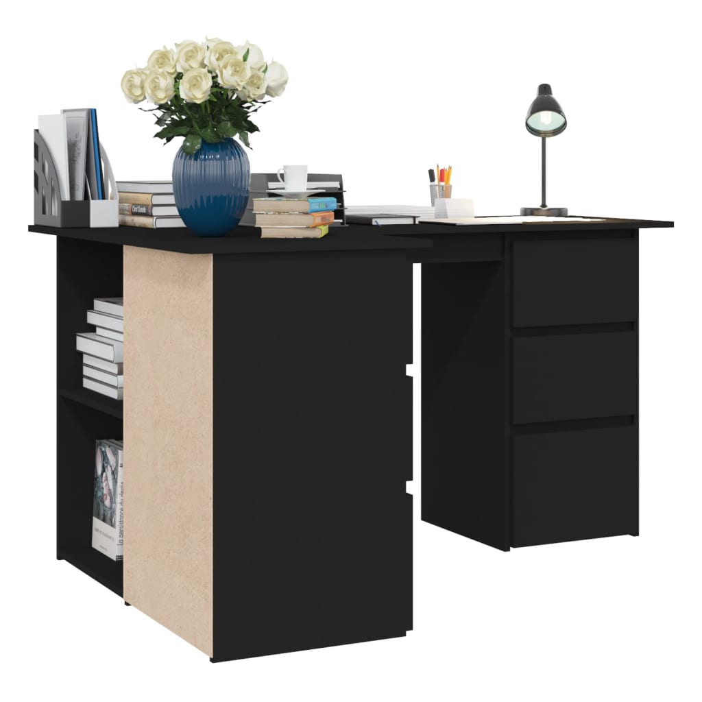 Escritorio esquinero Cum Laude 4 cajones + 2 puertas negro 76x145x100 cm 5