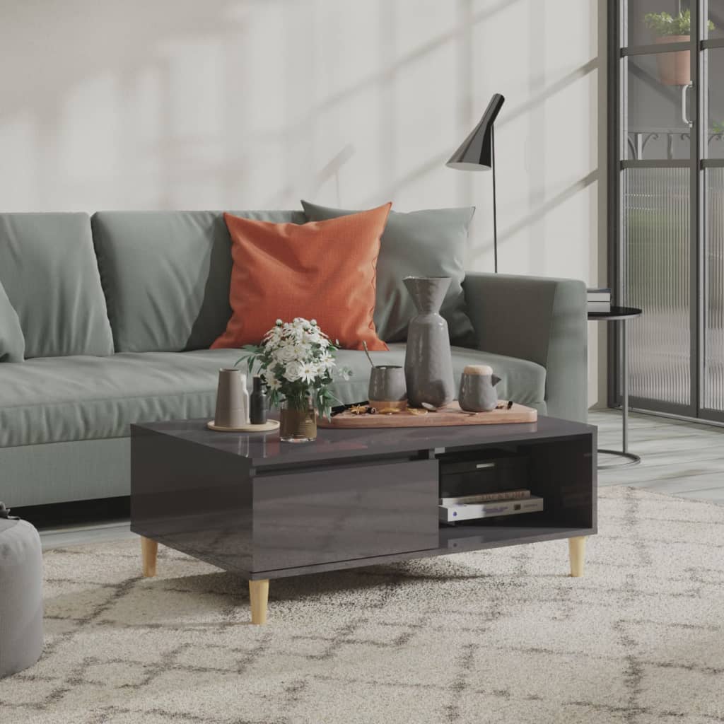 Mesa de centro Stol 1 puerta + 1 módulo gris brillo 35x90x60 cm