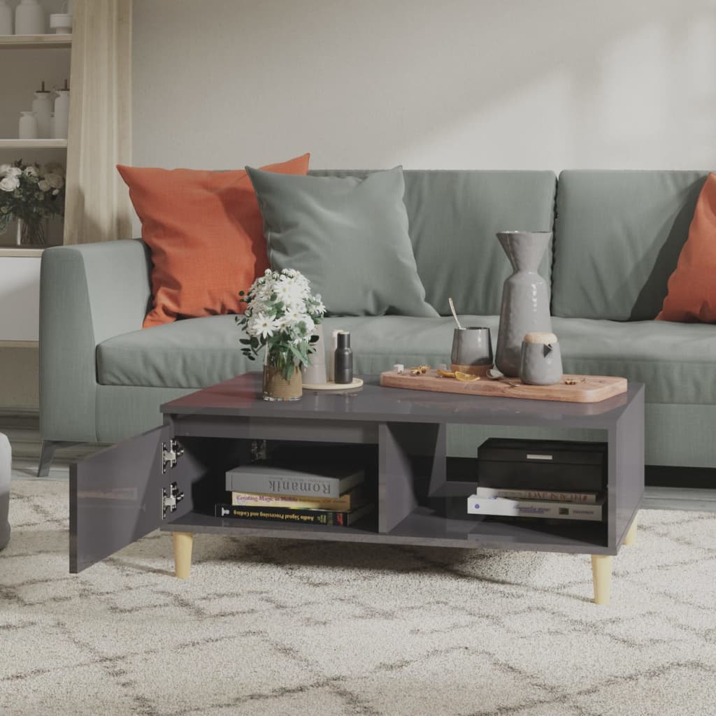 Mesa de centro Stol 1 puerta + 1 módulo gris brillo 35x90x60 cm