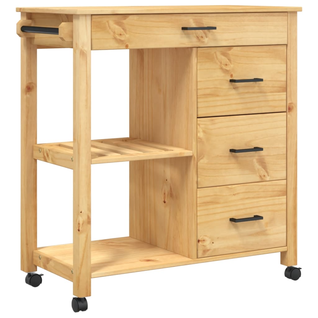 carrito auxiliar monza 4 cajones + 2 estantes madera de pino natural 90x84x40 cm