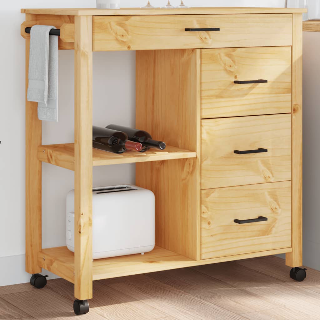 carrito auxiliar monza 4 cajones + 2 estantes madera de pino natural 90x84x40 cm