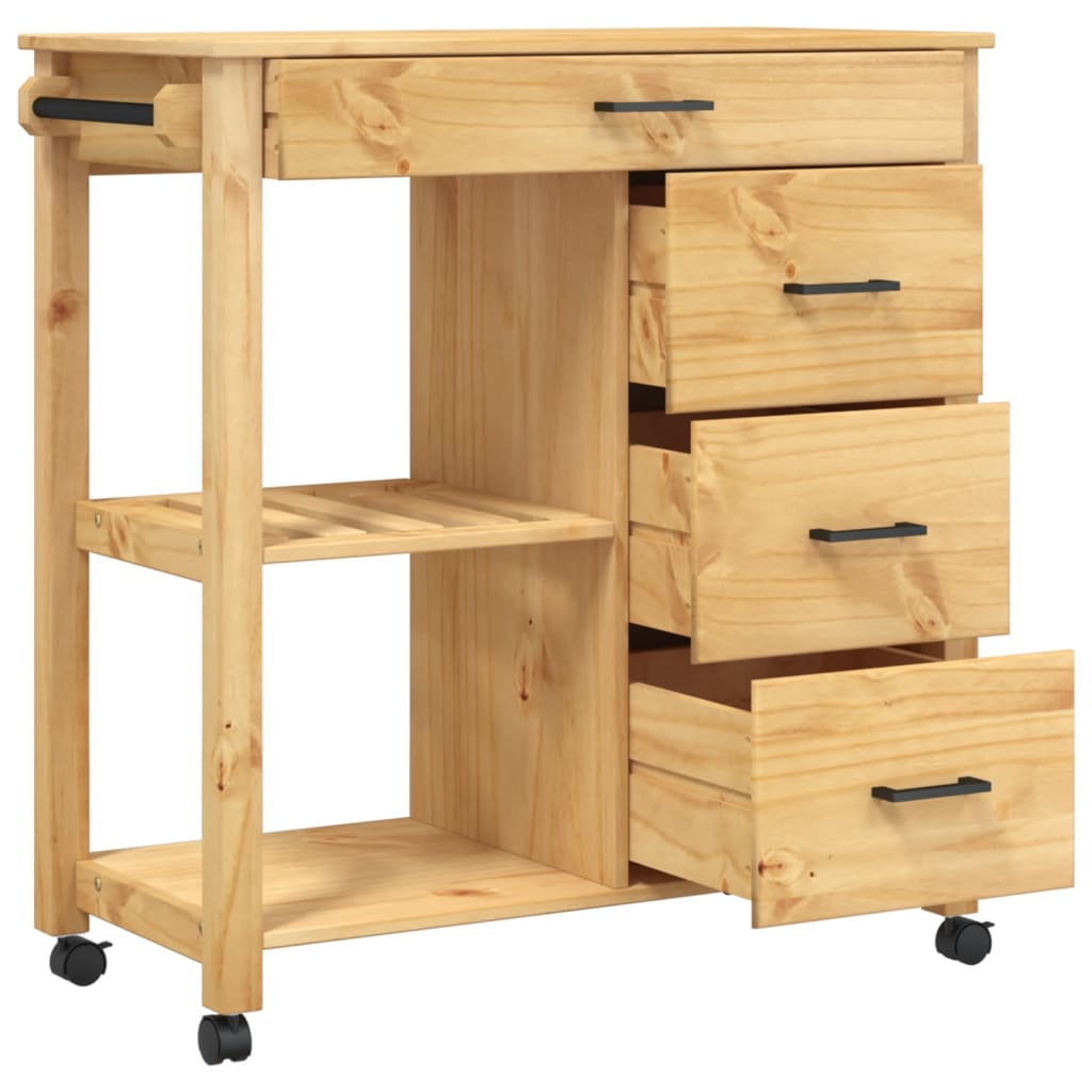 carrito auxiliar monza 4 cajones + 2 estantes madera de pino natural 90x84x40 cm