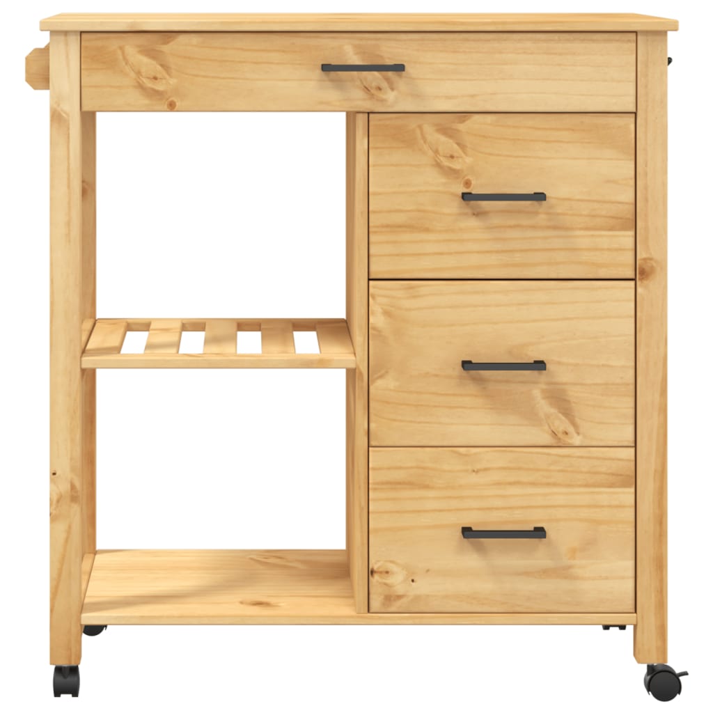 carrito auxiliar monza 4 cajones + 2 estantes madera de pino natural 90x84x40 cm