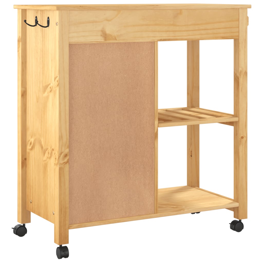 carrito auxiliar monza 4 cajones + 2 estantes madera de pino natural 90x84x40 cm