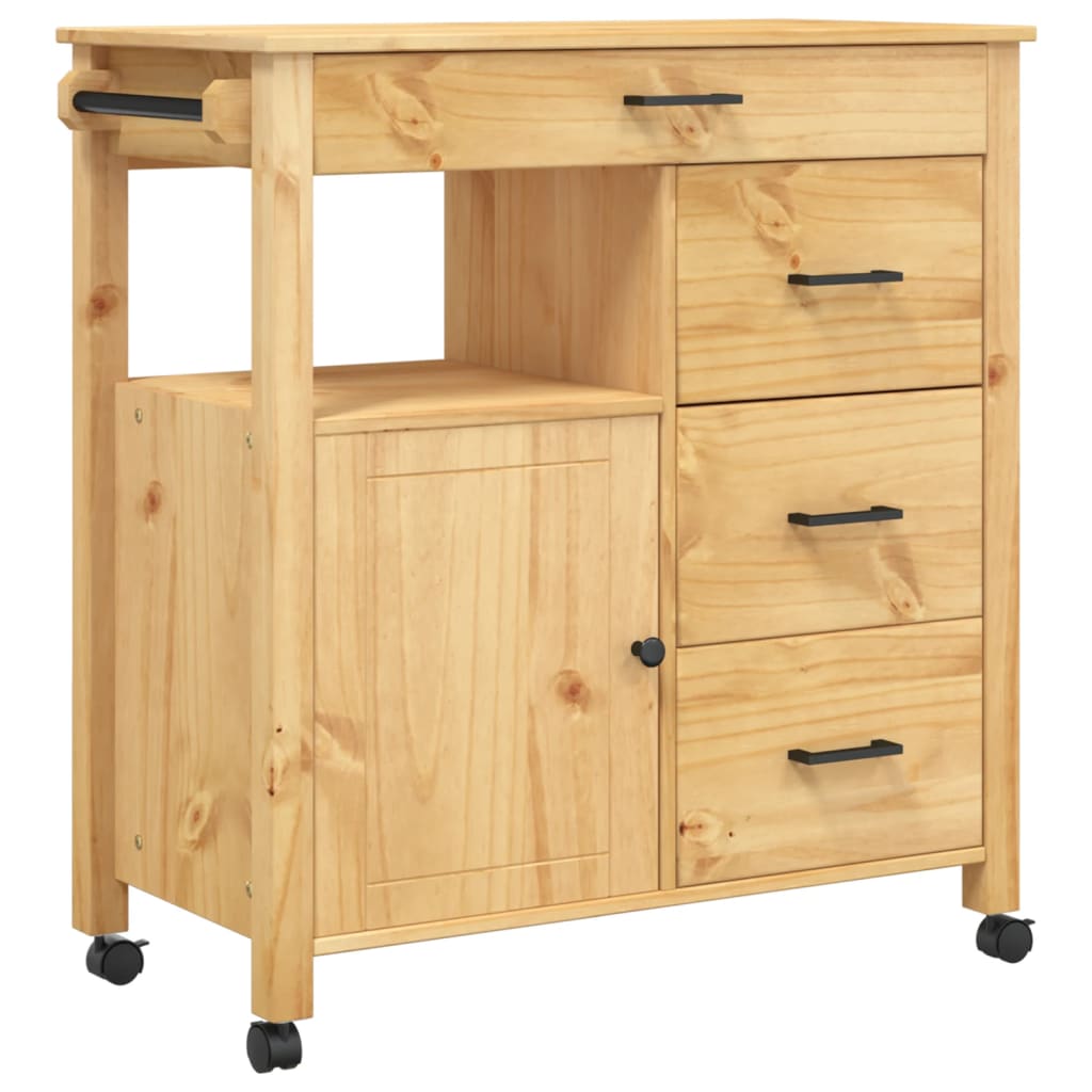 Carrito auxiliar Monza 4 cajones + armario madera de pino natural 90x84x40 cm