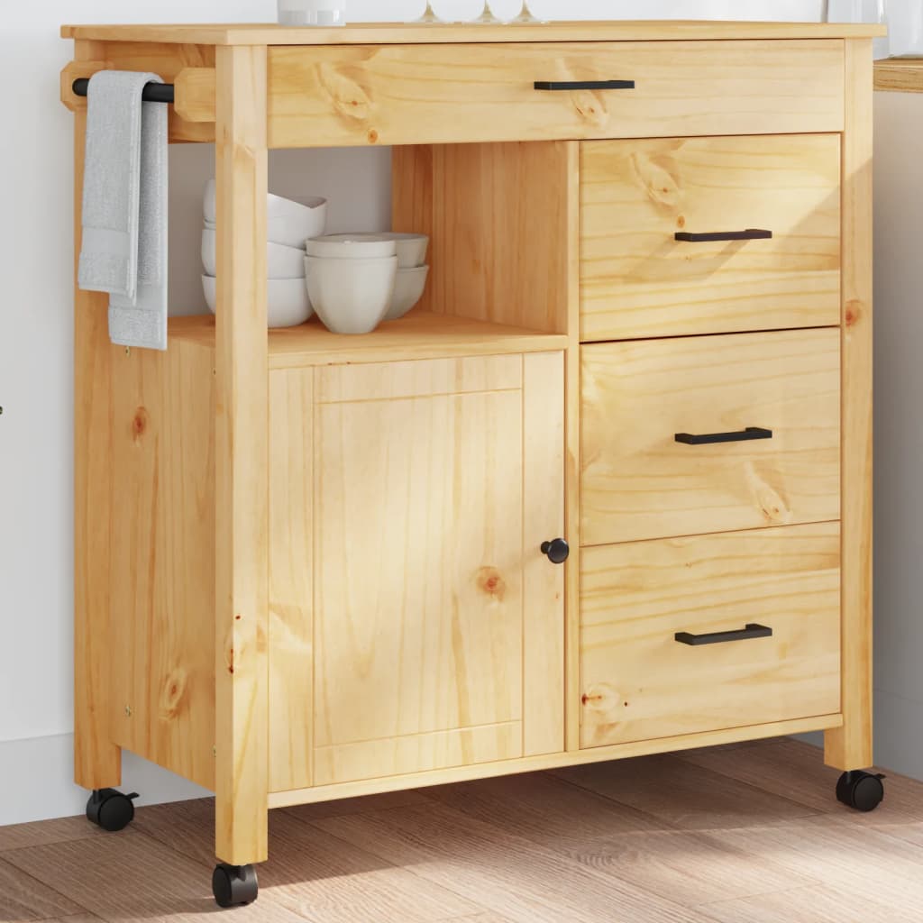 Carrito auxiliar Monza 4 cajones + armario madera de pino natural 90x84x40 cm