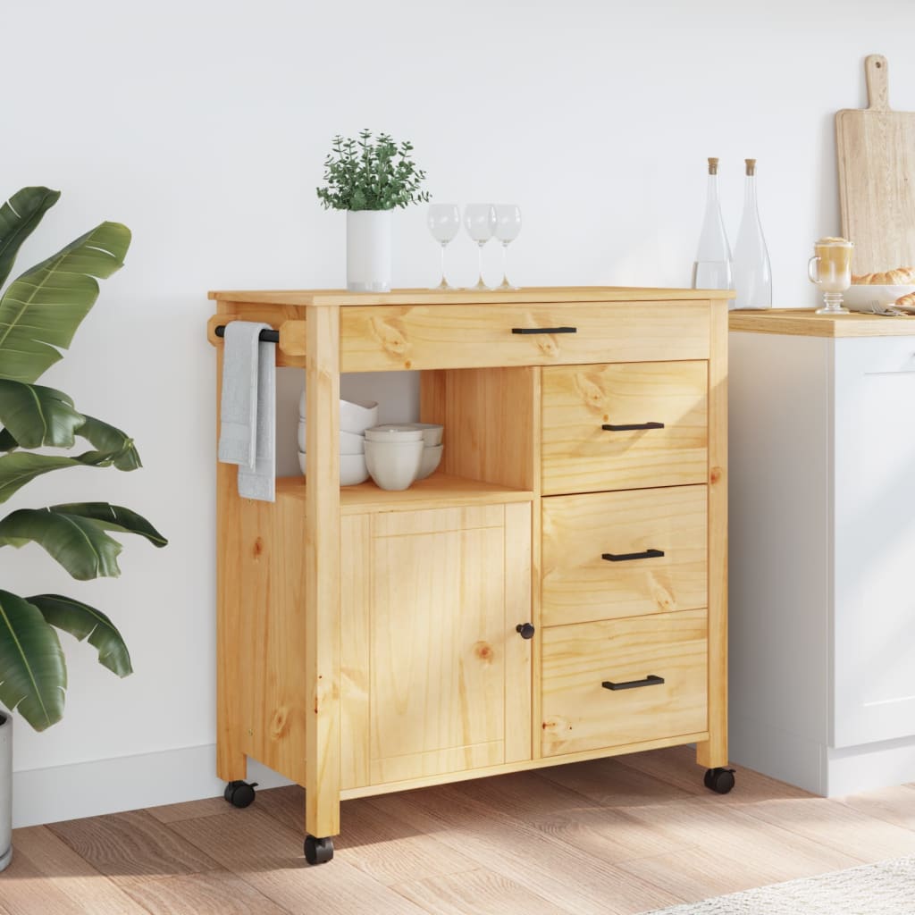 Carrito auxiliar Monza 4 cajones + armario madera de pino natural 90x84x40 cm