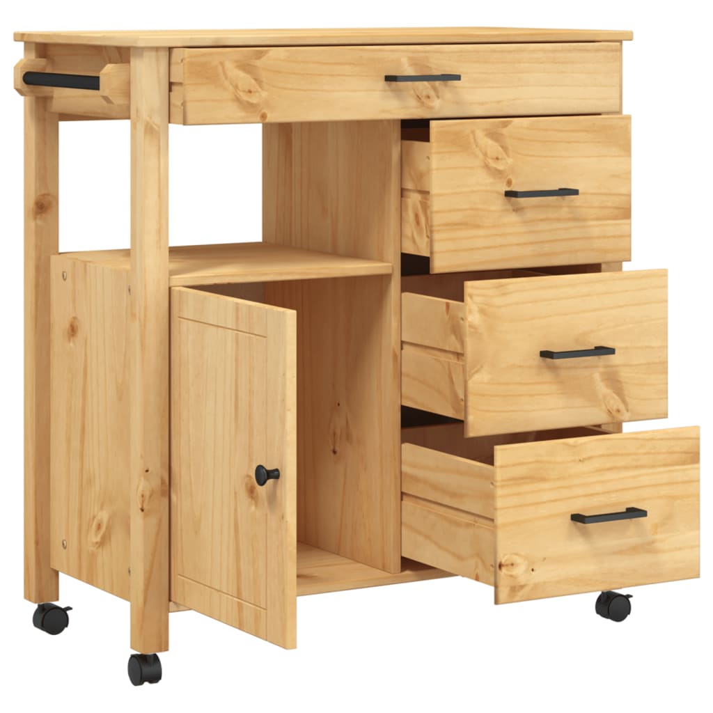 Carrito auxiliar Monza 4 cajones + armario madera de pino natural 90x84x40 cm