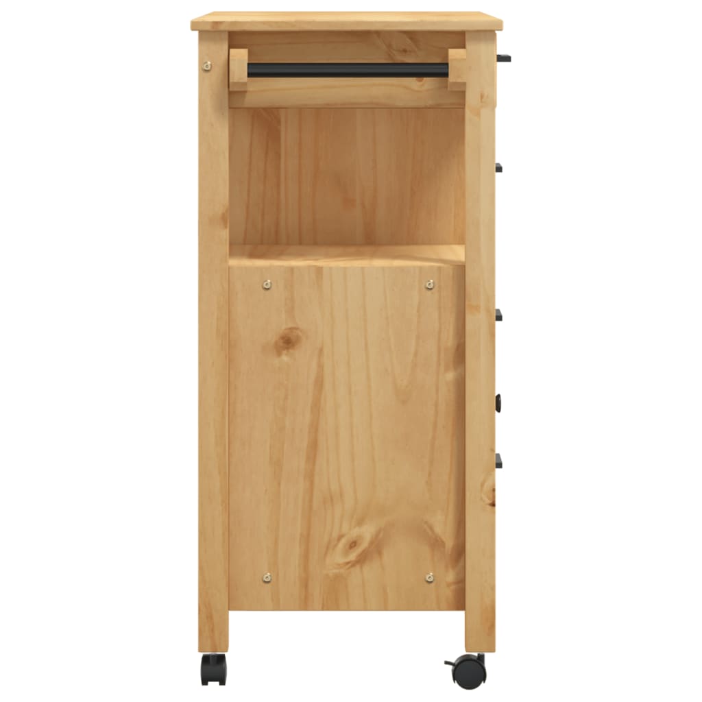Carrito auxiliar Monza 4 cajones + armario madera de pino natural 90x84x40 cm