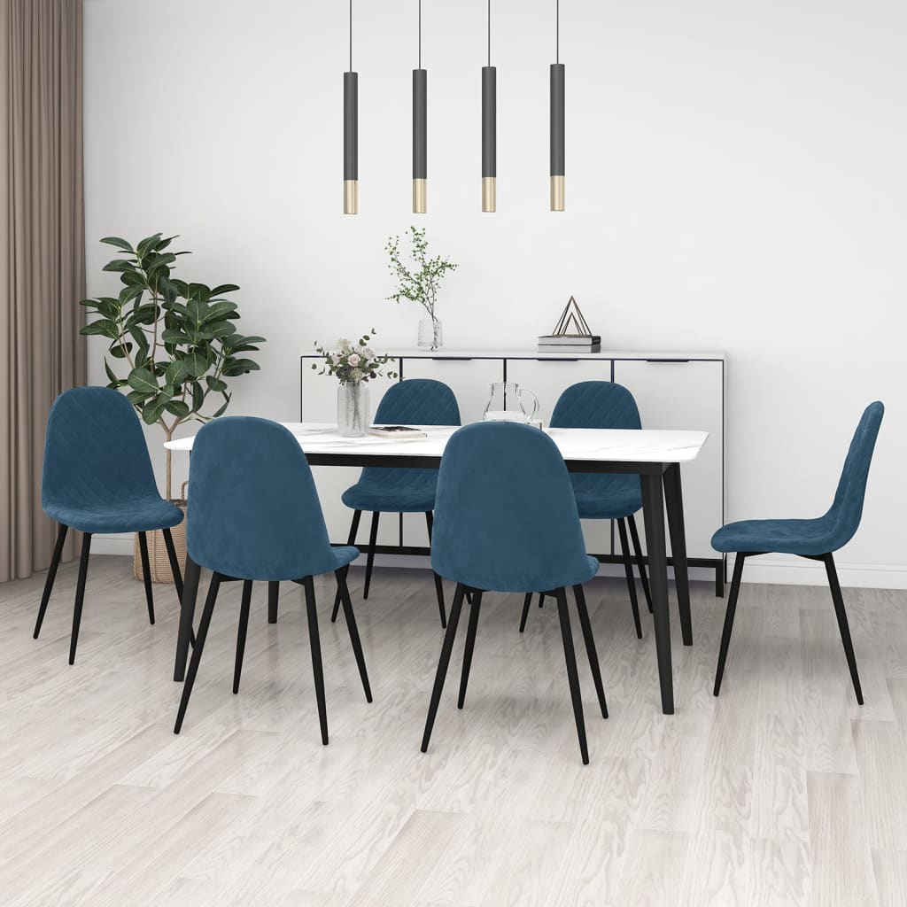 Pack de 6 sillas de comedor Vega terciopelo azul 83x45x53,5 cm