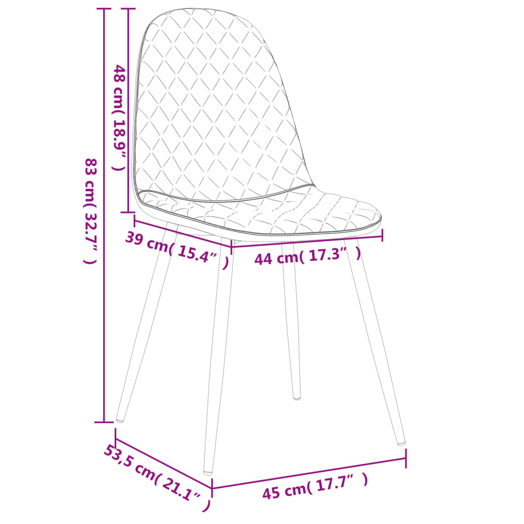 Pack de 6 sillas de comedor Vega terciopelo azul 83x45x53,5 cm