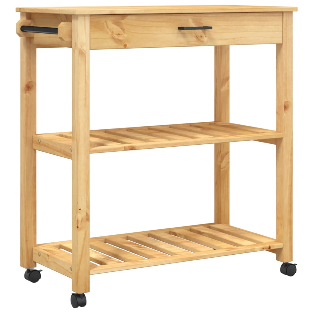 Carrito auxiliar Monza 2 estantes listones + cajón madera de pino natural 90x84x40 cm